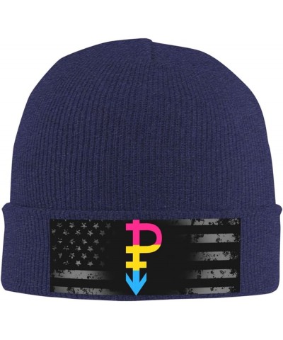 Pansexual Symbol Pride Flag LGBT Knit Hats Winter Warm Chunky Beanie Hat for Men Women Navy Blue $11.51 Skullies & Beanies