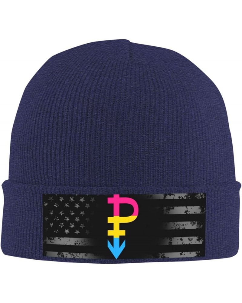 Pansexual Symbol Pride Flag LGBT Knit Hats Winter Warm Chunky Beanie Hat for Men Women Navy Blue $11.51 Skullies & Beanies