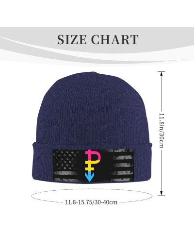 Pansexual Symbol Pride Flag LGBT Knit Hats Winter Warm Chunky Beanie Hat for Men Women Navy Blue $11.51 Skullies & Beanies