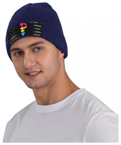 Pansexual Symbol Pride Flag LGBT Knit Hats Winter Warm Chunky Beanie Hat for Men Women Navy Blue $11.51 Skullies & Beanies