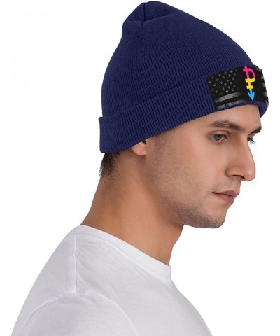 Pansexual Symbol Pride Flag LGBT Knit Hats Winter Warm Chunky Beanie Hat for Men Women Navy Blue $11.51 Skullies & Beanies