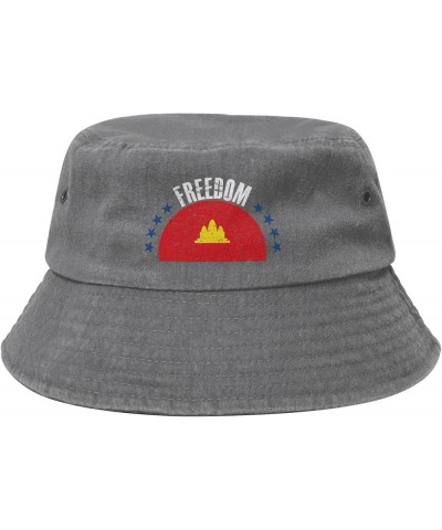 The Democratic Kampuchea Flag and Freedom Bucket Hat for Men Women Outdoor Washed Cotton Sun Hats Travel Beach Hat Gray $11.4...