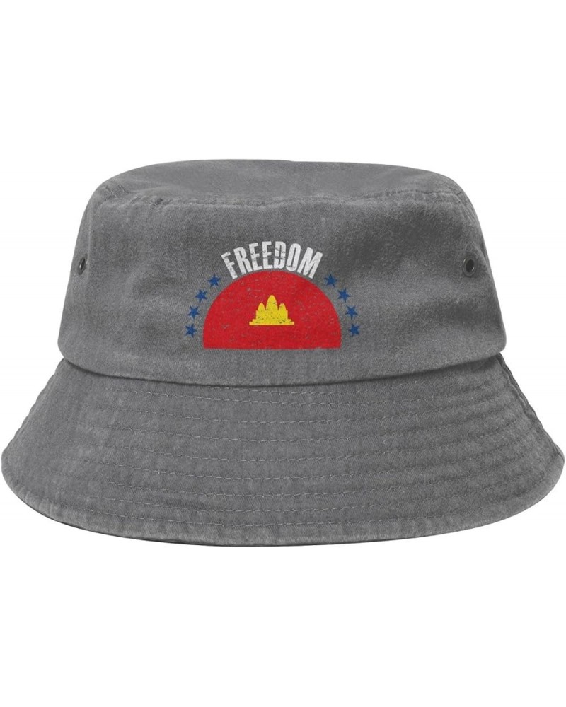 The Democratic Kampuchea Flag and Freedom Bucket Hat for Men Women Outdoor Washed Cotton Sun Hats Travel Beach Hat Gray $11.4...