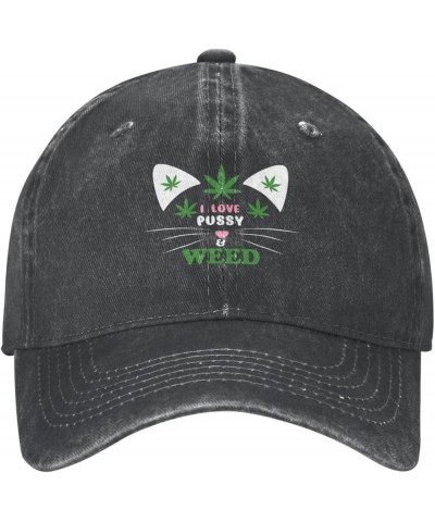 I Love Pussy Weed Baseball Cap for Men Women Adjustable Washed Vintage Cotton Dad Hats Black $11.55 Baseball Caps