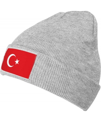 Flag of Turkey Knitted Hat Acrylic Cold Weather Hat Warm Brimless hat Elastic Force Caps Gray $10.11 Skullies & Beanies