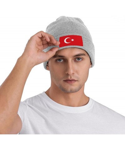 Flag of Turkey Knitted Hat Acrylic Cold Weather Hat Warm Brimless hat Elastic Force Caps Gray $10.11 Skullies & Beanies