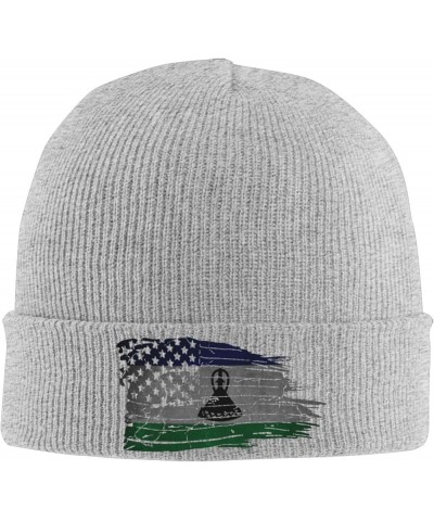 American USA Lesotho Half Flag Winter Warm Knit Hat - Soft Beanie Cap Black Gray $13.55 Skullies & Beanies