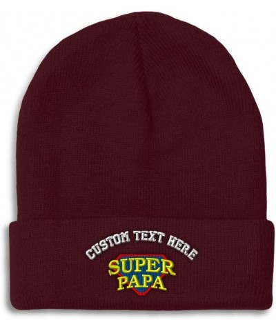 Beanies for Men Super Papa Embroidery Letters Winter Hats for Women Acrylic Skull Cap 1 Size Burgundy Personalized Text Here ...