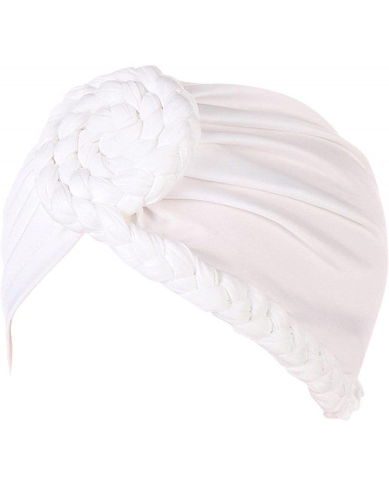 Beanie Hat for Women Men Women Braid Turban Hats Hat Cap Hair Bonnet Head Scarf Wrap Cover White $7.19 Skullies & Beanies