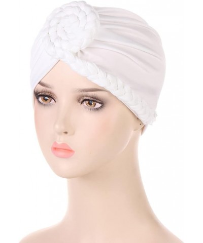 Beanie Hat for Women Men Women Braid Turban Hats Hat Cap Hair Bonnet Head Scarf Wrap Cover White $7.19 Skullies & Beanies