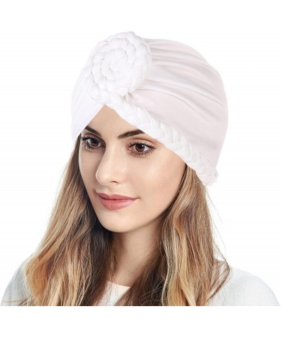 Beanie Hat for Women Men Women Braid Turban Hats Hat Cap Hair Bonnet Head Scarf Wrap Cover White $7.19 Skullies & Beanies