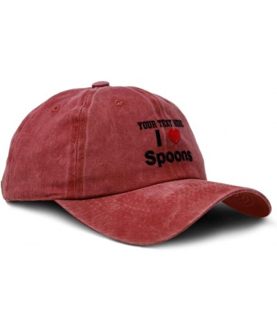 Custom Soft Washed Baseball Cap I (Love) Spoons Red Heart Hobbies Lovers Cotton Red Personalized Text Here $15.50 Baseball Caps