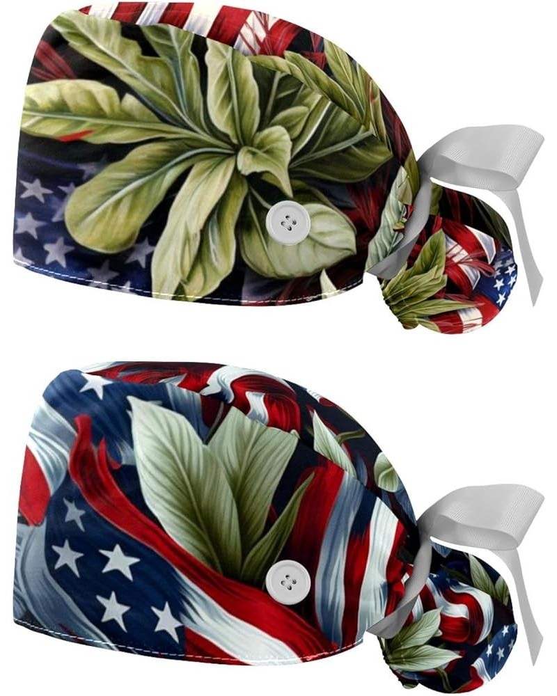 American Flag Flower Adjustable Working Cap with Sweatband Suitable for Men and Women Color 7 $10.77 Skullies & Beanies