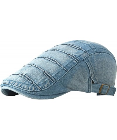 Mens Newsboy Gatsby Cap Casual British Style Denim Painter Hat with Visor Adjustable Hunting Beret Hats Light Blue-526 $16.41...