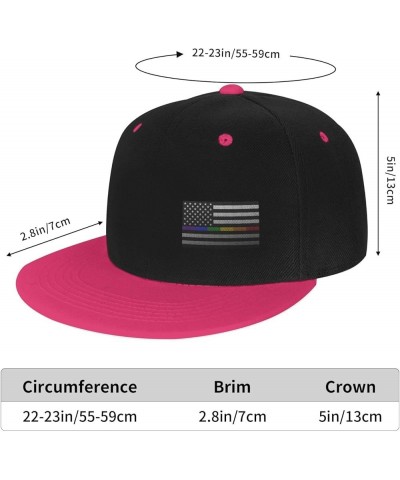 Mesh Style United States Rainbow Fine Line Flag Snapback Hat Flat Bill Hat Baseball Cap for Men Women Flat Brim Hats Pink $9....