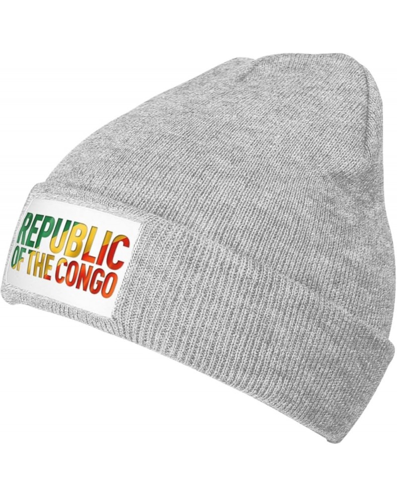 Congolese Flag Text Font Knitted Hat Acrylic Cold Weather Hat Warm Brimless hat Elastic Force Caps Gray $11.05 Skullies & Bea...