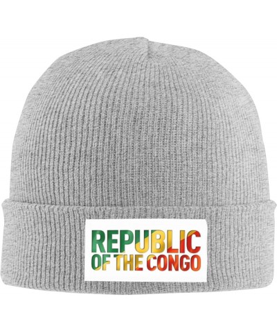 Congolese Flag Text Font Knitted Hat Acrylic Cold Weather Hat Warm Brimless hat Elastic Force Caps Gray $11.05 Skullies & Bea...