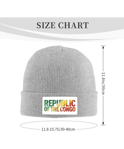 Congolese Flag Text Font Knitted Hat Acrylic Cold Weather Hat Warm Brimless hat Elastic Force Caps Gray $11.05 Skullies & Bea...