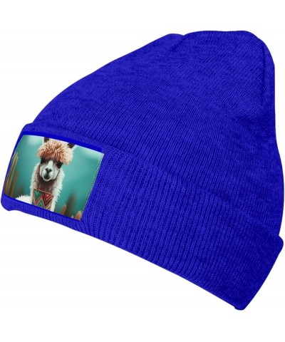 Beanie Hats for Women Men Knit Hat Alpaca Print Beanies Cap Fashion Cuffed Sports Hat Blue $9.45 Skullies & Beanies