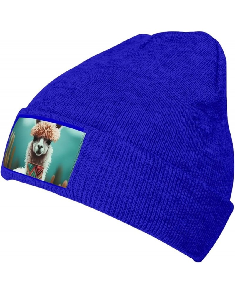 Beanie Hats for Women Men Knit Hat Alpaca Print Beanies Cap Fashion Cuffed Sports Hat Blue $9.45 Skullies & Beanies