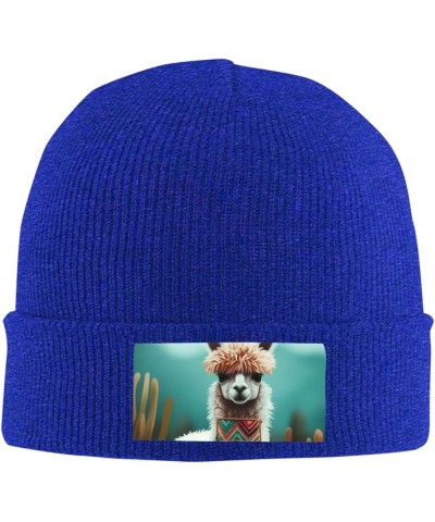 Beanie Hats for Women Men Knit Hat Alpaca Print Beanies Cap Fashion Cuffed Sports Hat Blue $9.45 Skullies & Beanies