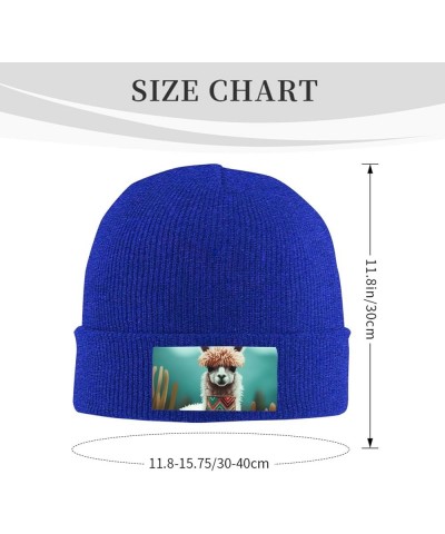 Beanie Hats for Women Men Knit Hat Alpaca Print Beanies Cap Fashion Cuffed Sports Hat Blue $9.45 Skullies & Beanies