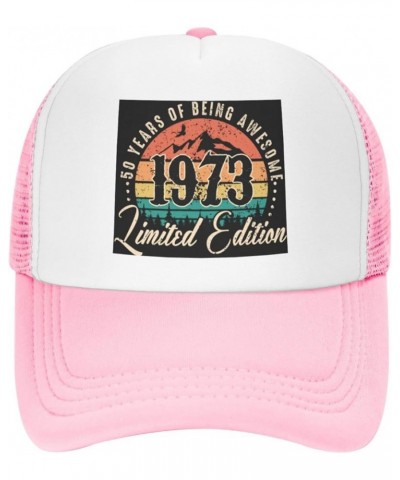 Vintage 1973 Retro Men Woman 50th Birthday Gift Trucker Hat Mesh Baseball Cap Men Ponytail Hat Women Sun Hat Black Pink $10.5...