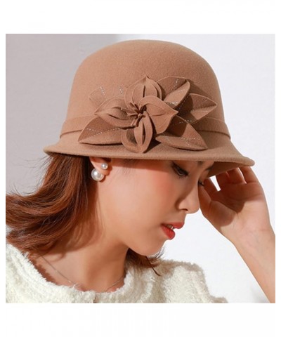 Women Winter Cloche Hat Wool Felt Fedora Hats Church Cap with Flowers Vintage Warm Wool Fedoras Black $48.77 Fedoras