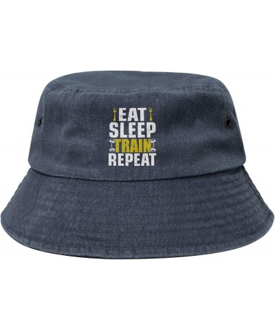 Eat Sleep Train Repeat Bucket Hat for Women Men Summer Travel Sun Hat Outdoor Cap Funny Bucket Hats Navy Blue $13.98 Bucket Hats