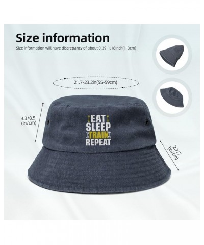 Eat Sleep Train Repeat Bucket Hat for Women Men Summer Travel Sun Hat Outdoor Cap Funny Bucket Hats Navy Blue $13.98 Bucket Hats