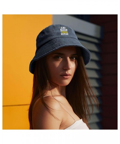 Eat Sleep Train Repeat Bucket Hat for Women Men Summer Travel Sun Hat Outdoor Cap Funny Bucket Hats Navy Blue $13.98 Bucket Hats