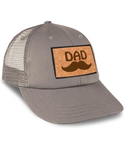 Patch Hat Printed Leather Background Mustache Love Dad Heart Dad Father's Day Cotton Trucker Baseball Cap Grey Rectangle Patc...