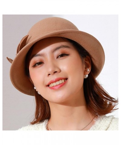 Women Winter Cloche Hat Wool Felt Fedora Hats Church Cap with Flowers Vintage Warm Wool Fedoras Black $48.77 Fedoras