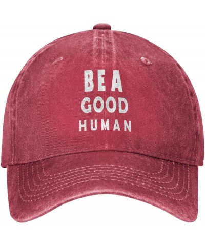 Be A Good Human Hat Black Baseball Cap Vintage Cotton Washed Distressed Trucker Hat Adjustable Red $10.93 Baseball Caps