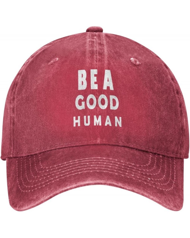 Be A Good Human Hat Black Baseball Cap Vintage Cotton Washed Distressed Trucker Hat Adjustable Red $10.93 Baseball Caps