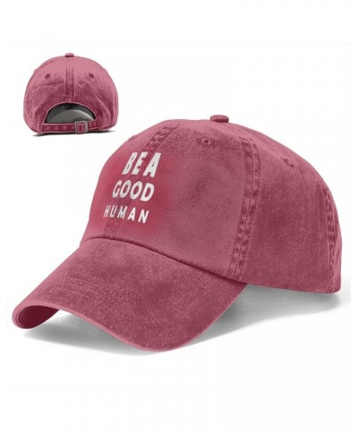 Be A Good Human Hat Black Baseball Cap Vintage Cotton Washed Distressed Trucker Hat Adjustable Red $10.93 Baseball Caps