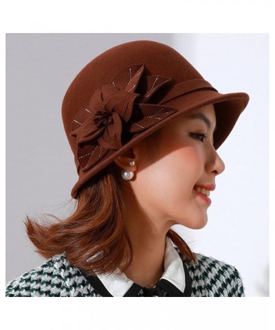 Women Winter Cloche Hat Wool Felt Fedora Hats Church Cap with Flowers Vintage Warm Wool Fedoras Black $48.77 Fedoras