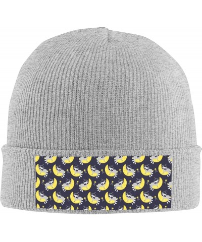 Raccoon Astronaut Pattern Print Beanie Hat Winter Cuffed Cap for Men Women Climbing Gray $14.66 Skullies & Beanies