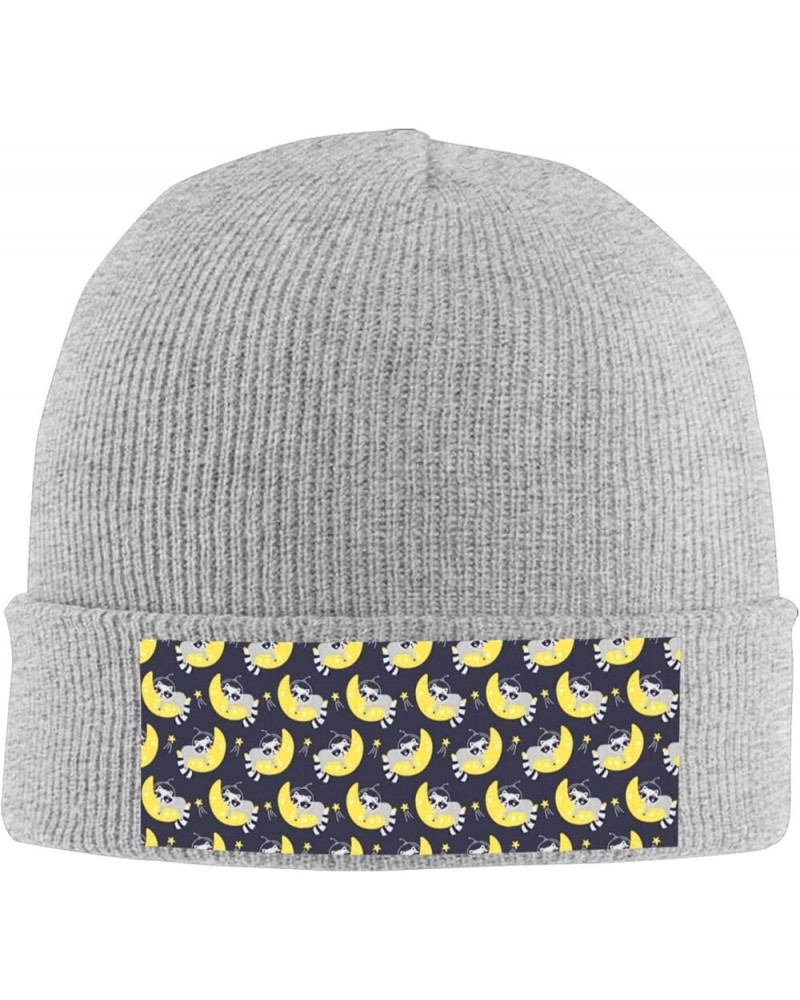 Raccoon Astronaut Pattern Print Beanie Hat Winter Cuffed Cap for Men Women Climbing Gray $14.66 Skullies & Beanies