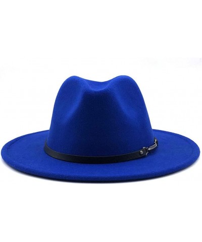 Women Fedora Hat Party Church Dresses Jazz Cap Men Wide Brim Hat with Chain 55to58cm Blue $7.95 Fedoras