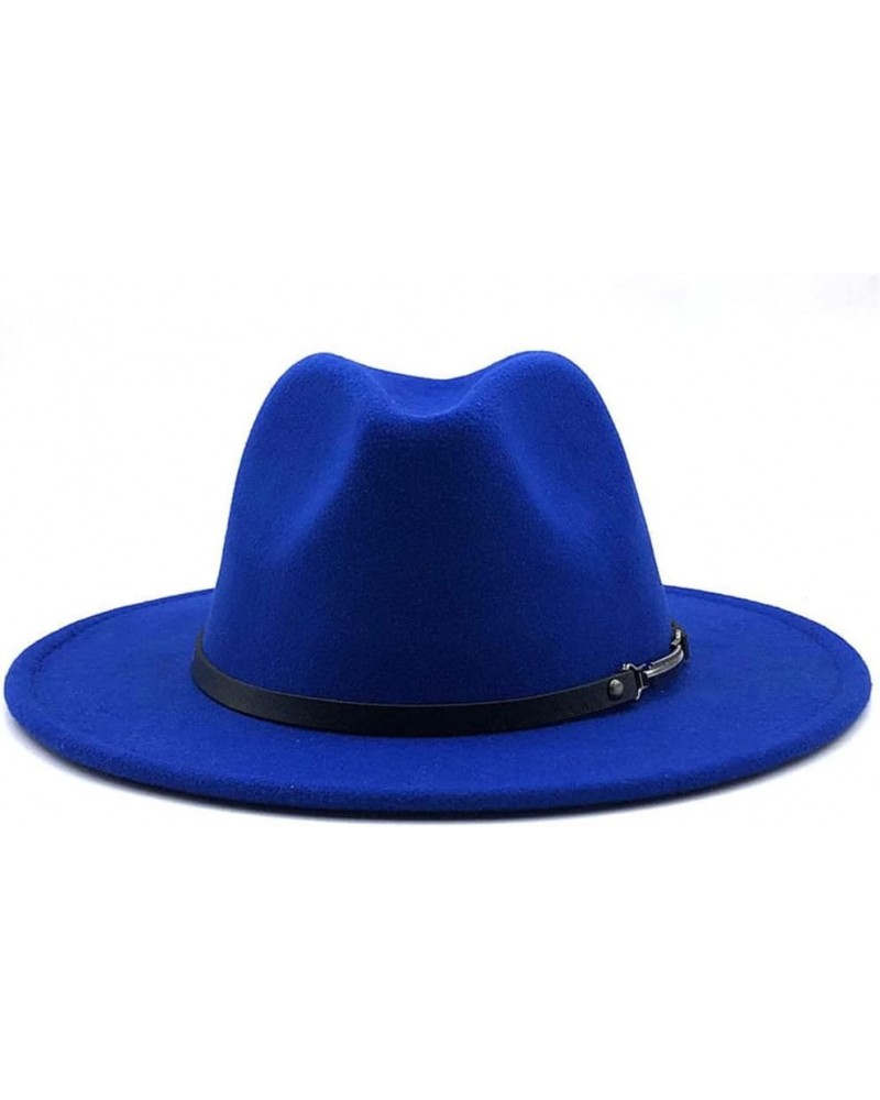 Women Fedora Hat Party Church Dresses Jazz Cap Men Wide Brim Hat with Chain 55to58cm Blue $7.95 Fedoras