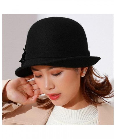 Women Winter Cloche Hat Wool Felt Fedora Hats Church Cap with Flowers Vintage Warm Wool Fedoras Black $48.77 Fedoras