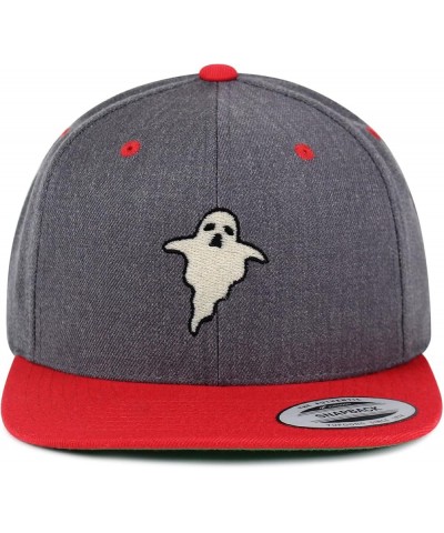 Ghost Embroidered Yupoong Flat Bill 6 Panel Snapback Hat Halloween Dark Heather/Red $13.49 Baseball Caps