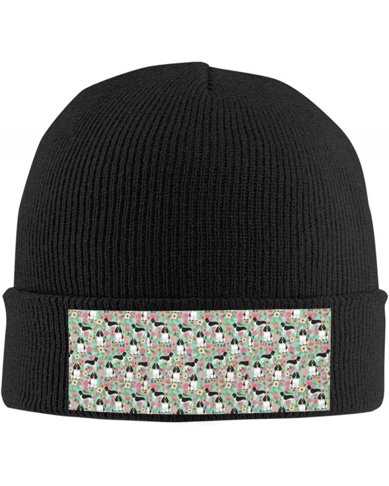 English Springer Spaniel Dog Print Beanie Hat Novelty Cuffed Cap for Men Women Cycling Black $13.69 Skullies & Beanies