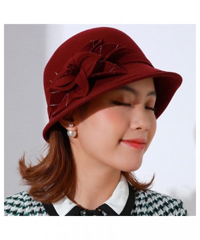 Women Winter Cloche Hat Wool Felt Fedora Hats Church Cap with Flowers Vintage Warm Wool Fedoras Black $48.77 Fedoras