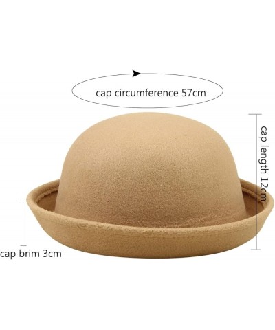 Elegant Adults Solid Hat Roll Up Brim Panama Bowler Hat Bucket Hat Mens Womens Classic Wool Round Bowler Extra Red $8.56 Fedoras