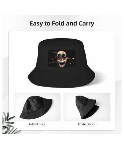 Unisex Glitch Screaming Skull Print Double-Side-Wear Reversible Bucket Hat Travel Beach Hat Black $10.65 Bucket Hats