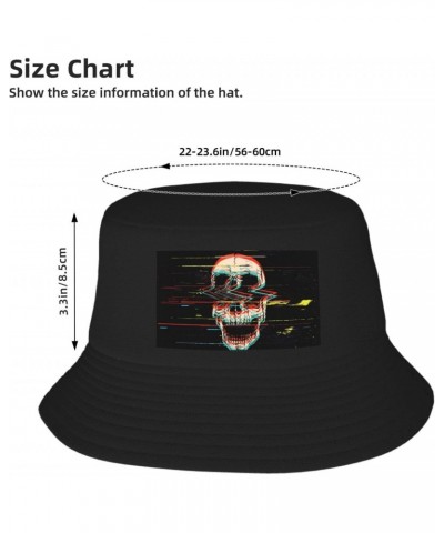 Unisex Glitch Screaming Skull Print Double-Side-Wear Reversible Bucket Hat Travel Beach Hat Black $10.65 Bucket Hats