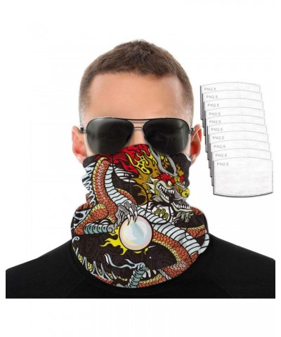 Chinese Dragon Bandana Neck Gaiter Face Mask Cover with 5layers Filters $18.87 Balaclavas