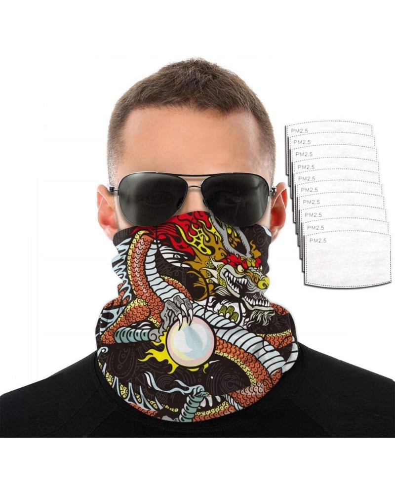 Chinese Dragon Bandana Neck Gaiter Face Mask Cover with 5layers Filters $18.87 Balaclavas